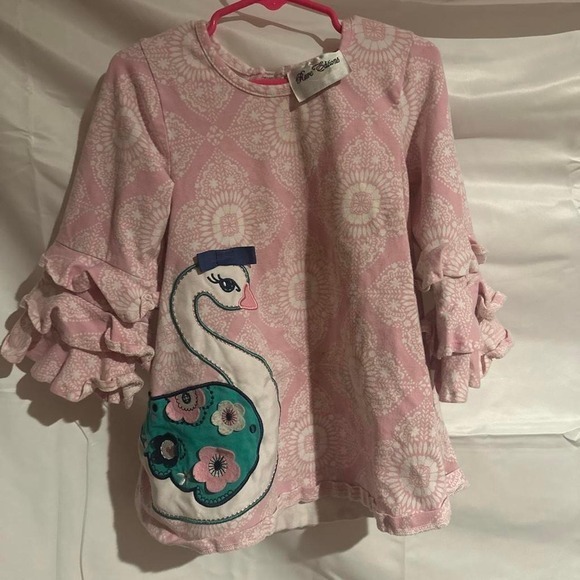 Other - Rare Editions Girls Pink White Swan Ruffle Bell Sleeve Tunic Top Size 6